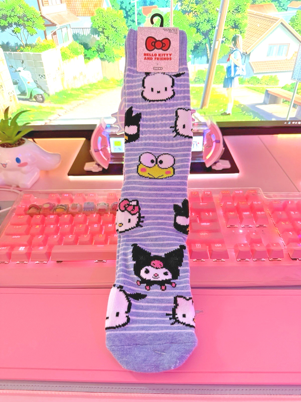 Hello Kitty & Friends Mens Crew Socks Kuromi Keroppi Pochacco 2024 Sanrio Stripe